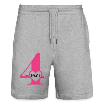 Ziffer Vier 4 mit Herz - Stanley/Stella Unisex Bio Joggingshorts Trainer  - Grau meliert - Vorne - Nik (191cm) & Marisol (170cm)