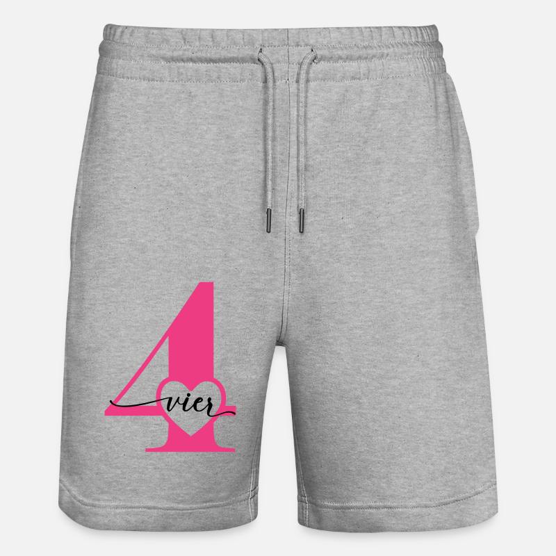 Ziffer Vier 4 mit Herz - Stanley/Stella Unisex Bio Joggingshorts Trainer - Grau meliert