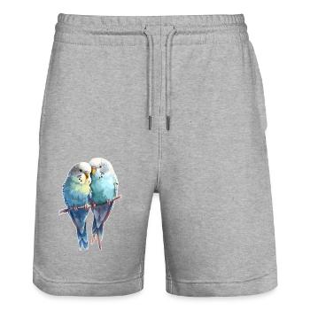 Paire de perruches - Short de jogging bio TRAINER Stanley/Stella unisexe - gris chiné - Devant - Nik (191cm) & Marisol (170cm)