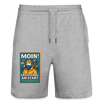 Stabiles Moin! - Stanley/Stella Unisex Bio Joggingshorts Trainer  - Grau meliert - Vorne - Nik (191cm) & Marisol (170cm)