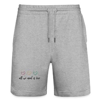 Alles was wir brauchen ist Liebe, groß Brust - Stanley/Stella Unisex Bio Joggingshorts Trainer  - Grau meliert - Vorne - Nik (191cm) & Marisol (170cm)