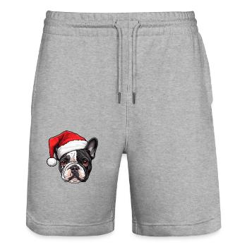 Bouledogue Français tête de chien Noël - Short de jogging bio TRAINER Stanley/Stella unisexe - gris chiné - Devant - Nik (191cm) & Marisol (170cm)
