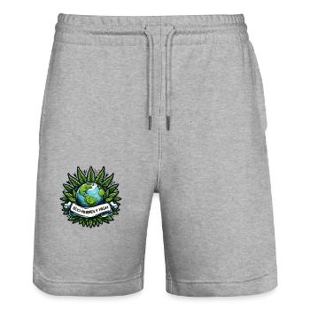 "Eco-Friendly High": Earth & Cannabis Unity Tee - Stanley/Stella Trainer Unisex Organic Jogging Shorts - heather grey - Front - Nik (191cm) & Marisol (170cm)