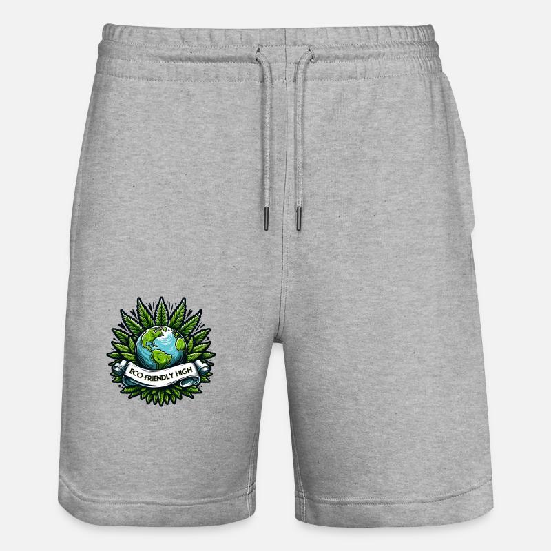 "Eco-Friendly High": Earth & Cannabis Unity Tee - Stanley/Stella Trainer Unisex Organic Jogging Shorts - heather grey