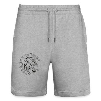 Chinese Year of the Tiger - Stanley/Stella Trainer Unisex Organic Jogging Shorts - heather grey - Front - Nik (191cm) & Marisol (170cm)
