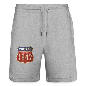 77 ans vintage 1947 édition limitée 77ème - Short de jogging bio TRAINER Stanley/Stella unisexe - gris chiné - Devant - Nik (191cm) & Marisol (170cm)