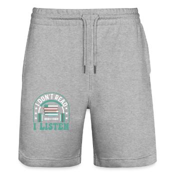 Audiobook Aficionado: I Don't Read, I Listen - Stanley/Stella Unisex Bio Joggingshorts Trainer  - Grau meliert - Vorne - Nik (191cm) & Marisol (170cm)