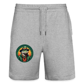 Colorful Alligator Crocodile with Sunglasses and Hat - Stanley/Stella Trainer Unisex Organic Jogging Shorts - heather grey - Front - Nik (191cm) & Marisol (170cm)