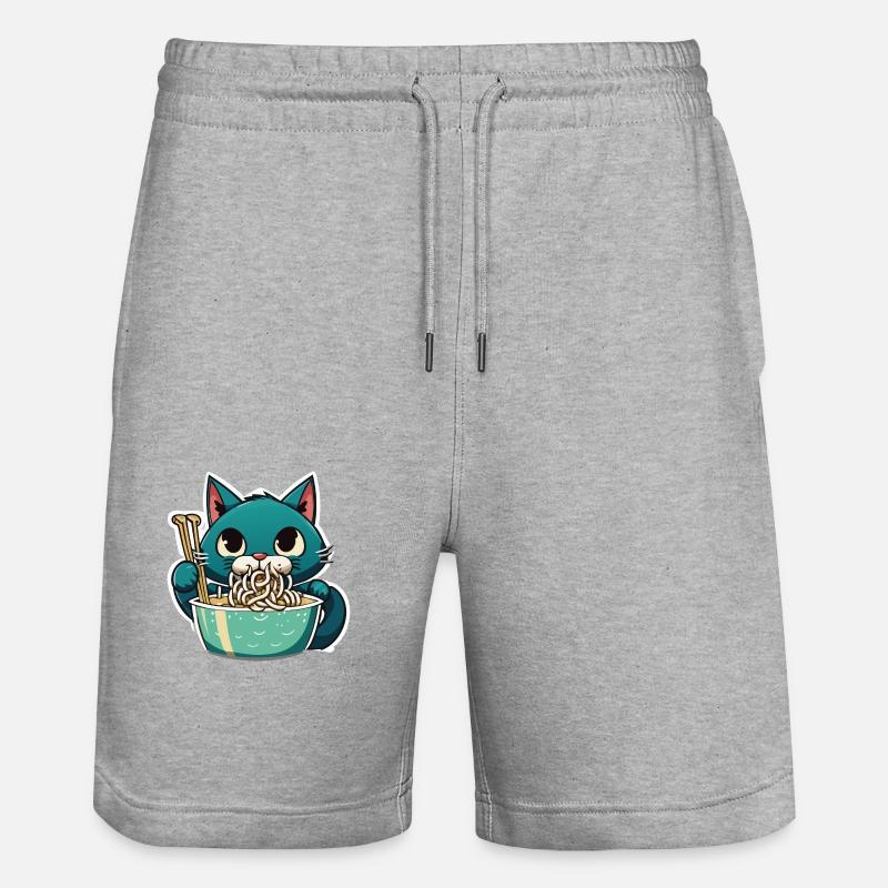Katze isst Instant Noldes - Stanley/Stella Unisex Bio Joggingshorts Trainer  - Grau meliert