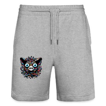 Cochon coloré - Short de jogging bio TRAINER Stanley/Stella unisexe - gris chiné - Devant - Nik (191cm) & Marisol (170cm)