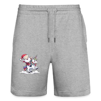 Weihnachtsmann reitet auf Einhorn - Stanley/Stella Unisex Bio Joggingshorts Trainer  - Grau meliert - Vorne - Nik (191cm) & Marisol (170cm)