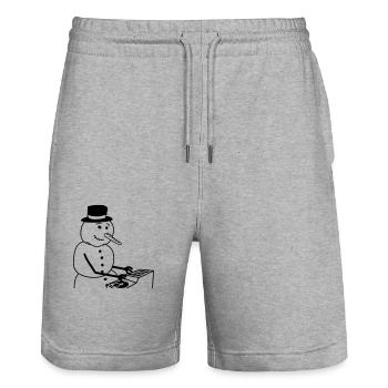 Winter DJ Snowman Mixer Mixer Music Party - Stanley/Stella Trainer Unisex Organic Jogging Shorts - heather grey - Front - Nik (191cm) & Marisol (170cm)
