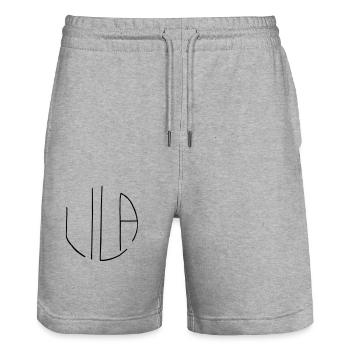 Purple - Stanley/Stella Trainer Unisex Organic Jogging Shorts - heather grey - Front - Nik (191cm) & Marisol (170cm)