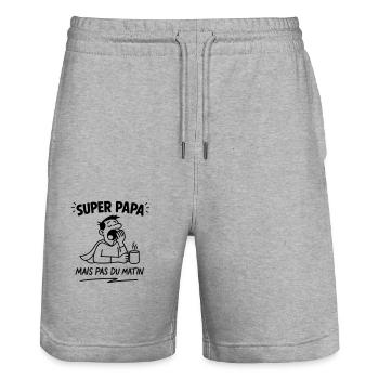 SUPER PAPA (mais pas du matin) - Short de jogging bio TRAINER Stanley/Stella unisexe - gris chiné - Devant - Nik (191cm) & Marisol (170cm)