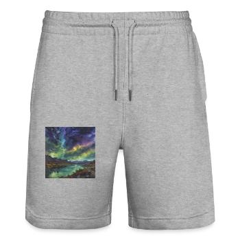 Aurores boréales au-dessus du lac tranquille - Short de jogging bio TRAINER Stanley/Stella unisexe - gris chiné - Devant - Nik (191cm) & Marisol (170cm)