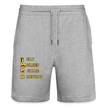 EAT SLEEP GAME REPEAT - Stanley/Stella Trainer Unisex Organic Jogging Shorts - heather grey - Front - Nik (191cm) & Marisol (170cm)