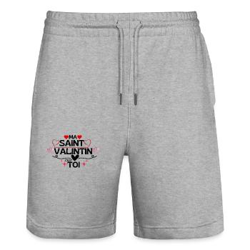 Ma Saint-Valentin, C'est Toi ! - Short de jogging bio TRAINER Stanley/Stella unisexe - gris chiné - Devant - Nik (191cm) & Marisol (170cm)