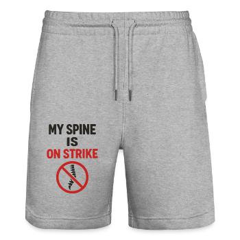 My Spine Is on Strike - Funny Back Pain Quote - Stanley/Stella Trainer Unisex Organic Jogging Shorts - heather grey - Front - Nik (191cm) & Marisol (170cm)