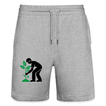 Plantes d’arbres Environnement de jardin - Short de jogging bio TRAINER Stanley/Stella unisexe - gris chiné - Devant - Nik (191cm) & Marisol (170cm)