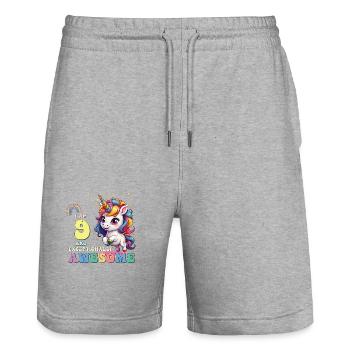 I am 9 and Awesome - It's My Birthday Girls Kids - Stanley/Stella Trainer Unisex Organic Jogging Shorts - heather grey - Front - Nik (191cm) & Marisol (170cm)