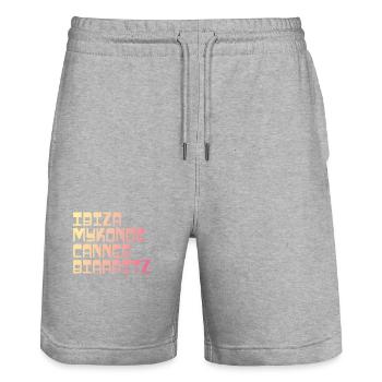Urlaubs Shirt / ibiza, mykonos, cannes, biarritz - Stanley/Stella Unisex Bio Joggingshorts Trainer  - Grau meliert - Vorne - Nik (191cm) & Marisol (170cm)