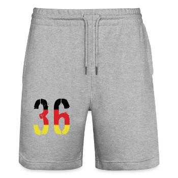 Maillot 36 Numéro Allemagne - Short de jogging bio TRAINER Stanley/Stella unisexe - gris chiné - Devant - Nik (191cm) & Marisol (170cm)