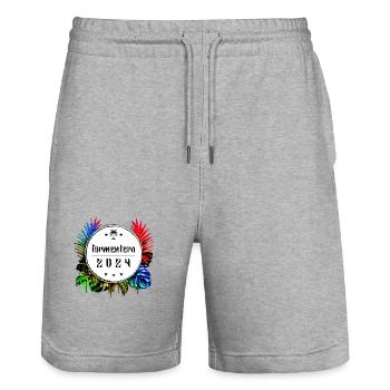 Formentera 2024 Multicoloured - Stanley/Stella Trainer Unisex Organic Jogging Shorts - heather grey - Front - Nik (191cm) & Marisol (170cm)