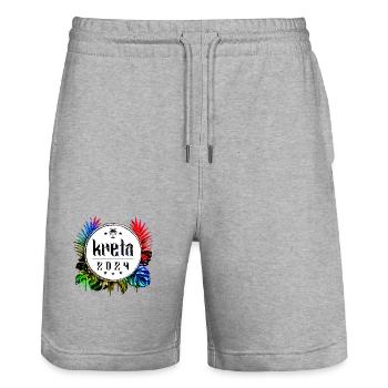 Crète 2024 Coloré - Short de jogging bio TRAINER Stanley/Stella unisexe - gris chiné - Devant - Nik (191cm) & Marisol (170cm)