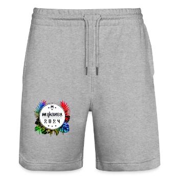 Mykonos 2024 Coloré - Short de jogging bio TRAINER Stanley/Stella unisexe - gris chiné - Devant - Nik (191cm) & Marisol (170cm)