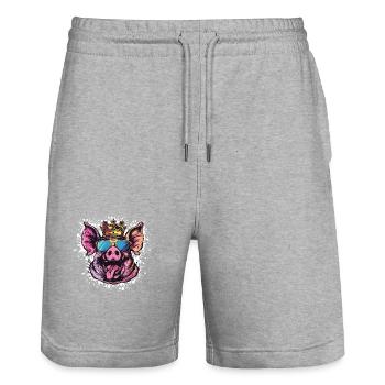 Schwein Comic - Stanley/Stella Unisex Bio Joggingshorts Trainer  - Grau meliert - Vorne - Nik (191cm) & Marisol (170cm)