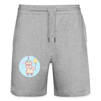 Alpaka Llama Geburtstag Comic - Stanley/Stella Unisex Bio Joggingshorts Trainer  - Grau meliert - Vorne - Nik (191cm) & Marisol (170cm)