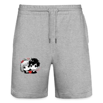 Süßes Paar Liebhaber - Stanley/Stella Unisex Bio Joggingshorts Trainer  - Grau meliert - Vorne - Nik (191cm) & Marisol (170cm)