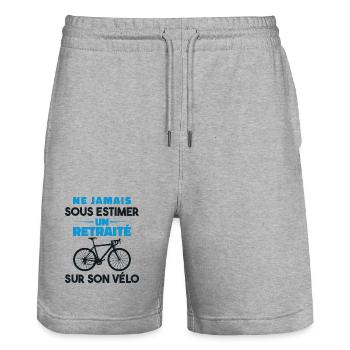 Never underestimate a retiree on their bike - Stanley/Stella Trainer Unisex Organic Jogging Shorts - heather grey - Front - Nik (191cm) & Marisol (170cm)