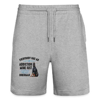 Dobermann Loyaler Hund Illustration - Stanley/Stella Unisex Bio Joggingshorts Trainer  - Grau meliert - Vorne - Nik (191cm) & Marisol (170cm)