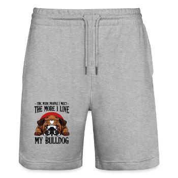 Bulldogkopf Illustration roter Halbkreis - Stanley/Stella Unisex Bio Joggingshorts Trainer  - Grau meliert - Vorne - Nik (191cm) & Marisol (170cm)