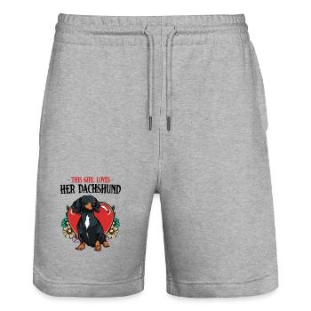 Dackel Herz Blumen Motiv - Stanley/Stella Unisex Bio Joggingshorts Trainer  - Grau meliert - Vorne - Nik (191cm) & Marisol (170cm)