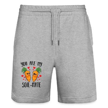 Cuddly Carrot Love Duo - Stanley/Stella Trainer Unisex Organic Jogging Shorts - heather grey - Front - Nik (191cm) & Marisol (170cm)