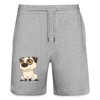 Cute pug with big eyes - Stanley/Stella Trainer Unisex Organic Jogging Shorts - heather grey - Front - Nik (191cm) & Marisol (170cm)