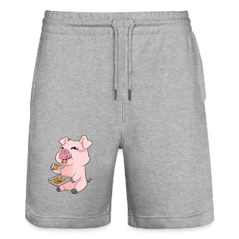 Pig Pizza Kawaii Sweet - Stanley/Stella Trainer Unisex Organic Jogging Shorts - heather grey - Front - Nik (191cm) & Marisol (170cm)