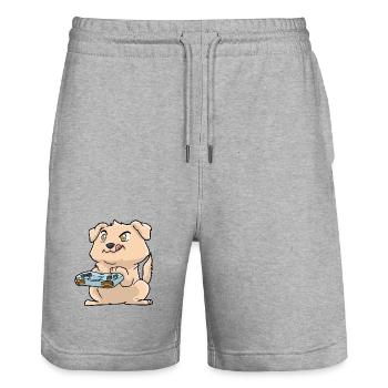 Labrador Kawaii - Stanley/Stella Unisex Bio Joggingshorts Trainer  - Grau meliert - Vorne - Nik (191cm) & Marisol (170cm)