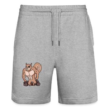 Squirrels with muscles - Stanley/Stella Trainer Unisex Organic Jogging Shorts - heather grey - Front - Nik (191cm) & Marisol (170cm)