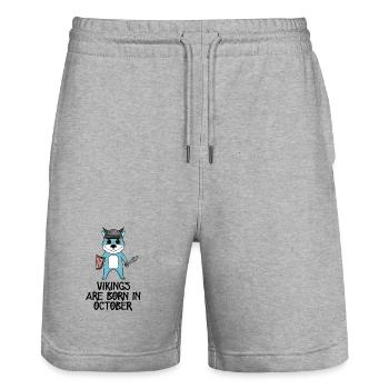 Mois de naissance mois d’octobre cadeau - Short de jogging bio TRAINER Stanley/Stella unisexe - gris chiné - Devant - Nik (191cm) & Marisol (170cm)