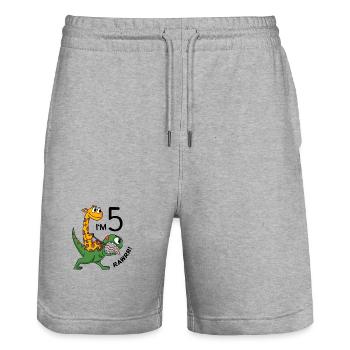 5th birthday - 5 years old - children's birthday party - Stanley/Stella Trainer Unisex Organic Jogging Shorts - heather grey - Front - Nik (191cm) & Marisol (170cm)