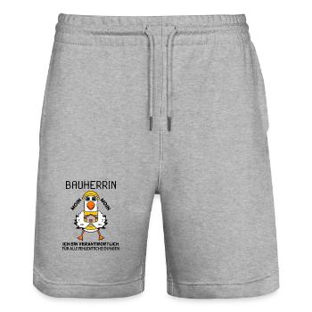 Bauherrin Hausbau Baustelle Richtfest - Stanley/Stella Unisex Bio Joggingshorts Trainer  - Grau meliert - Vorne - Nik (191cm) & Marisol (170cm)