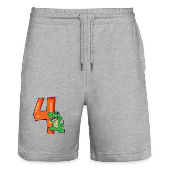 4. Geburtstag - 4 Jahre alt - Kindergeburtstag - Stanley/Stella Unisex Bio Joggingshorts Trainer  - Grau meliert - Vorne - Nik (191cm) & Marisol (170cm)