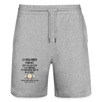 Le Boulanger Parfait n'est pas un Mythe - Humour - Short de jogging bio TRAINER Stanley/Stella unisexe - gris chiné - Devant - Nik (191cm) & Marisol (170cm)