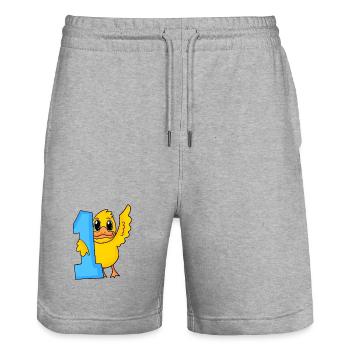 1 Jahr alt - Einschulung - Ente Motiv - Stanley/Stella Unisex Bio Joggingshorts Trainer  - Grau meliert - Vorne - Nik (191cm) & Marisol (170cm)