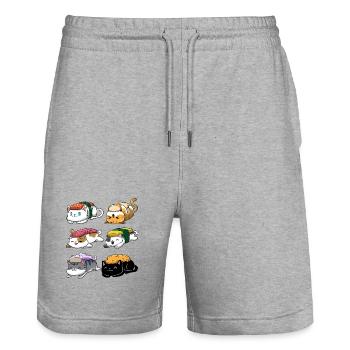 Sushi Katze Anime - Stanley/Stella Unisex Bio Joggingshorts Trainer  - Grau meliert - Vorne - Nik (191cm) & Marisol (170cm)