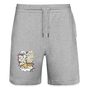 Sugar-sweet chocolate-sugar fun - Stanley/Stella Trainer Unisex Organic Jogging Shorts - heather grey - Front - Nik (191cm) & Marisol (170cm)