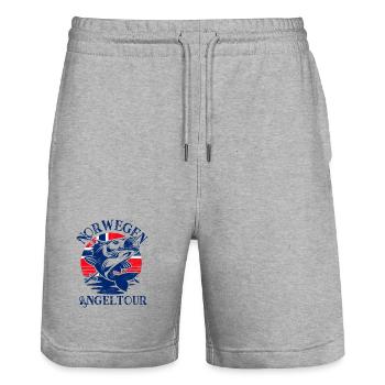 Norwegen Angeltour Angeln Angler Fischen - Stanley/Stella Unisex Bio Joggingshorts Trainer  - Grau meliert - Vorne - Nik (191cm) & Marisol (170cm)
